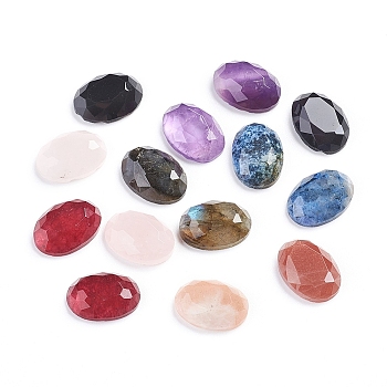 Natural Mixed Gemstone Cabochons, Oval, Faceted, 14~14.5x10x4.5mm