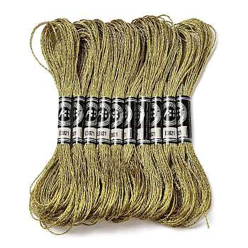 10 Skeins 12-Ply Metallic Polyester Embroidery Floss, Glitter Cross Stitch Threads for Craft Needlework Hand Embroidery, Friendship Bracelets Braided String, Dark Khaki, 0.8mm, about 8.75 Yards(8m)/skein