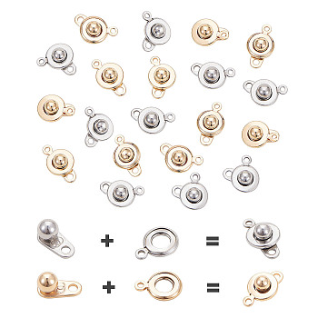 304 Stainless Steel Snap Clasps, Golden & Stainless Steel Color, 15x9x5mm, Hole: 1.5~2mm, 2colors, 10sets/color, 20sets/box