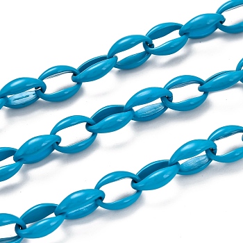 Spray Painted Alloy Cable Chains, Cadmium Free & Lead Free, with Spool, Unwelded, Dodger Blue, Links: 16x11.5x5.5mm