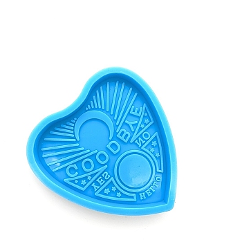 Heart with Word Pendant DIY Silicone Molds, Resin Casting Molds, for UV Resin, Epoxy Resin Jewelry Making, Valentine's Day, Dodger Blue, 72x65mm