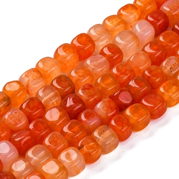 Natural Dragon Veins Agate Beads Strands, Dyed & Heated, Cube, Orange Red, 7~8x7~8x7~8mm, Hole: 0.9mm, about 56pcs/strand, 14.57''(37cm)