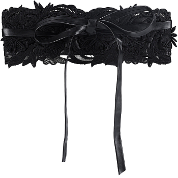 Vintage Lace Waist Strap Dress Fashion Ladies Belt, with Imitation Leather Finding, Black, 2550mm