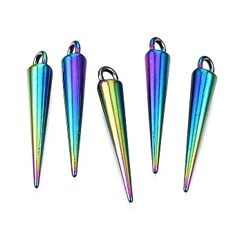 Alloy Pendants, Cadmium Free & Nickel Free & Lead Free, Cone, Rainbow Color, 25x4mm, Hole: 2mm
