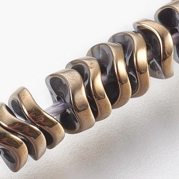 Electroplated Non-magnetic Synthetic Hematite Bead Strand, Wavy Disc, Antique Bronze Plated, 4x1.5mm, Hole: 0.8mm, about 394pcs/strand, 15.7 inch(40cm)
