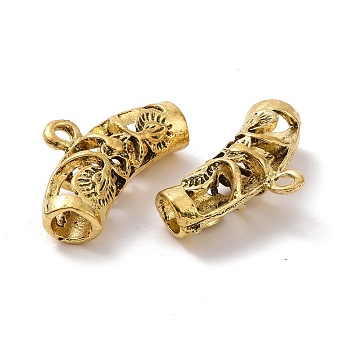 Tibetan Style Alloy Tube Bails, Loop Bails, Curved Tube with Leaf, Antique Golden, 24.5x13x7mm, Hole: 1.8mm, Inner Diameter: 4.3x4.1mm, 529pcs/1000g