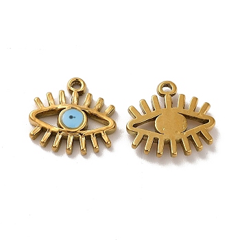Ion Plating(IP) 304 Stainless Steel Enamel Charms, Evil Eye Charm, Golden, 12.5x13x2mm, Hole: 1mm