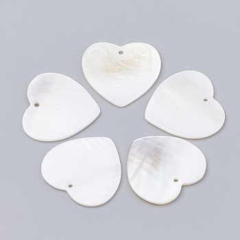 Freshwater Shell Pendants, Heart, Seashell Color, 26~27x27~28x1~2mm, Hole: 1mm