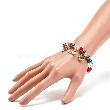 Acrylic Pearl Beaded Stretch Bracelet with Alloy Enamel Charms(BJEW-JB08292)-3