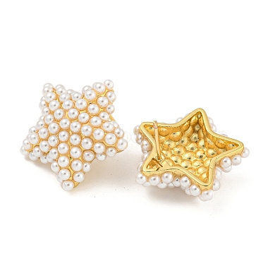 Rack Plating Brass & ABS Plastic Imitation Pearl Stud Earrings(EJEW-N055-03C-G-RS)-2