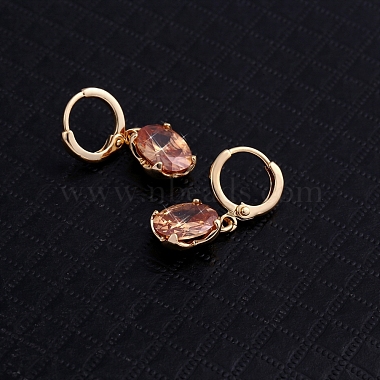 Real 18K Gold Plated Hot Trends Oval Brass Rhinestone Dangle Hoop Earrings(EJEW-EE0001-122B)-2