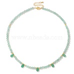 Adjustable 4MM Round and Teeardrop Natural Green Aventurine Beaded Necklace for Women Elegant Casual Jewelry Gift, Golden, 15.75 inch(40cm)(YO7964-3)
