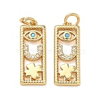 Brass Micro Pave Cubic Zirconia Pendants, Evil Eye/Clover/Horseshoe Charms, Lead Free & Cadmium Free, Rack Plating, Long-Lasting Plated, Real 18K Gold Plated, 17x7x2mm, Jump Ring: 4x0.8mm, Inner Diameter: 2.5mm(KK-A291-14G)