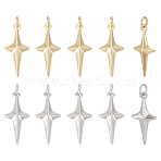 20Pcs 2 Colors Brass Pendants, with Jump Rings, Nickel Free, Star, Platinum & Golden, 23x10.5x4mm, Hole: 3mm, 10pcs/color(KK-ME0001-90)