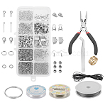 DIY Jewelry Making, with Jump Rings, Clasps, Pins, Earring Hooks, Iron Ends, Bails and Tools, Platinum, 13.5x7x3cm(DIY-CJ0002-01)
