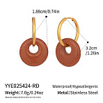 Flat Round 304 Stainless Steel Hoop Earrings, with Natural Gemstones, Real 18K Gold Plated, 32x18.8mm(MP0677-2)