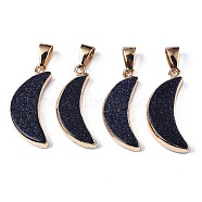 Synthetic Blue Goldstone Pendants, with Golden Brass Pinch Bail and Edge, Moon, 28x11~12x4mm, Hole: 7x4mm(G-S359-314A)