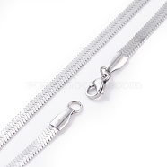 304 Stainless Steel Snake Chains Necklaces, with Lobster Clasps, Stainless Steel Color, 17.7 inch(45cm), 4mm(NJEW-O058-29P)