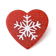 Heart with Snowflake Cellulose Acetate(Resin) Alligator Hair Clips, with Golden Iron Clips, for Women Girls, Crimson, 48x50x11mm(PHAR-Q120-02A)