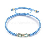 Adjustable Nylon Cord Braided Bead Bracelets, with Alloy Resin Link and Round Brass Round Beads, Infinity, Light Sky Blue, Inner Diameter: 2-3/8~4-3/8 inch(6.2~11cm)(BJEW-JB05394-03)
