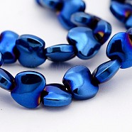 Electroplate Non-magnetic Synthetic Hematite Bead Strands, Apple, Blue Plated, 5x6x3mm, Hole: 1mm, about 77pcs/strand, 15.7 inch(G-J286-05F)