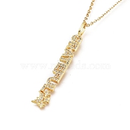 Brass Micro Pave Clear Cubic Zirconia Pendant Necklaces, with 304 Stainless Steel Cable Chains, Word Grateful, Golden, 19.29 inch(49cm)(NJEW-L146-29G)