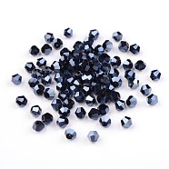 Grade AAA Electroplate Glass Beads Spacers, Faceted Bicone, Hematite Plated, 4x3mm, Hole: 1mm, about 600pcs/bag(EGLA-O002-B03-4mm)
