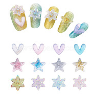 Cheriswelry 240Pcs 3 Style 3D Star & Heart & Flower/Windmill with Glitter Powder Resin Cabochons, Nail Art Studs, Nail Art Decoartion Accessories, Mixed Color, 9.5~13x9.5~12x2~3.5mm, 3 style, 240pcs(MRMJ-CW0001-01)