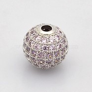 CZ Brass Micro Pave Grade AAA Thistle Color Cubic Zirconia Round Beads, Cadmium Free & Nickel Free & Lead Free, Platinum, 8mm, Hole: 1.7mm(X-KK-O065-8mm-04P-NR)