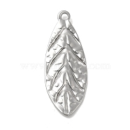 Textured 304 Stainless Steel Pendants, Leaf Charms, Stainless Steel Color, 40x15x1mm, Hole: 2.5mm(STAS-P319-49P)