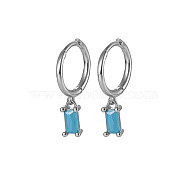 Platinum Rhodium Plated 925 Sterling Silver Dangle Hoop Earrings for Women, Rectangle, Deep Sky Blue, 19.8mm(SY2365-7)
