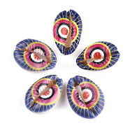 Printed Cowrie Shell Beads, No Hole/Undrilled, Marine Blue, 20~25x13~17x7~8mm(X-SSHEL-T007-15A)
