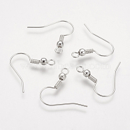 Brass Earring Hooks, with Beads and Horizontal Loop, Nickel Free, Platinum, 19mm, Hole: 1.5mm, 21 Gauge, Pin: 0.7mm(KK-Q362-P-NF)