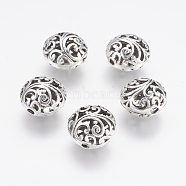 Tibetan Style Alloy Beads, Hollow, Flat Round, Antique Silver, 17x12mm, Hole: 2mm(PALLOY-G196-02AS)