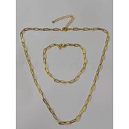 Brass Paperclip Chains Necklaces & Bracelets Sets, with Brass Lobster Claw Clasps and Iron Chain Extender, Golden, 17.13 inch(43.5cm), 7-5/8 inch(19.5cm)(SJEW-PH01378-04)