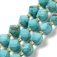 Dyed Natural Howlite Beads Strands, with Seed Beads, Faceted Twist, Dark Turquoise, 8x8.5x7mm, Hole: 1mm, about 39pcs/strand, 15.51 inch(39.4cm)(G-G023-B01-02B)