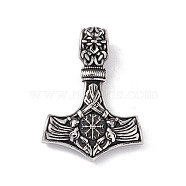 304 Stainless Steel Manual Polishing Pendants, Thor's Hammer, Antique Silver, 45x33x7mm, Hole: 6.5x8mm(X-STAS-G267-22AS)