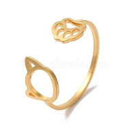304 Stainless Steel Open Cuff Ring, Hollow Cat & Paw Print, Golden, US Size 10(19.8mm)(RJEW-Z026-05G)