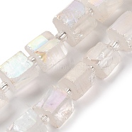 Electroplated Natural Quartz Beads Strands, Hexagon Prism, Irregular Shape, Snow, 8~13x10~14x6~11mm, Hole: 1mm, about 15~16pcs/strand, 7.8~8 inch(20~20.5cm)(G-G767-02-16)