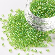 Round Glass Seed Beads, Transparent Colours Rainbow, Round, Green Yellow, 2mm(SEED-A007-2mm-164)