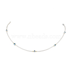 Lampwork Evil Eye & Glass Seed Beads Necklace with Real 18K Gold Plated 304 Stainless Steel Clasps, White, 17.13 inch(43.5cm)(NJEW-JN04597-05)