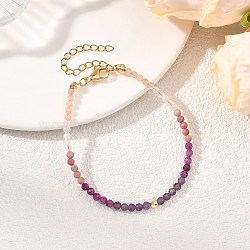 Natural Ruby & Rhodonite & Sunstone & Rose Quartz & Non-magnetic Synthetic Hematite Beaded Bracelets for Women, Round, 6.97 inch(17.7cm)(BJEW-JB14094-01)