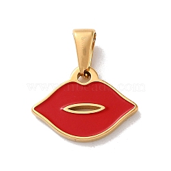 PVD Vacuum Plating 304 Stainless Steel Pendants, with Enamel, Golden, Lip Charm, Red, 14x18x1.5mm, Hole: 6x3mm(STAS-C107-02G)