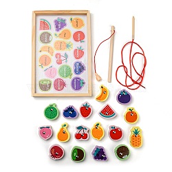 Wooden Magnetic Fishing Games, Montessori Toys, Cognition Game for Toddlers Kids, Educational Preschool Beading Toy Gift, Fruit, 27~52.5x30~46.5x14mm(AJEW-D066-01A)