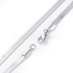 304 Stainless Steel Snake Chains Necklaces, with Lobster Clasps, Stainless Steel Color, 17.7 inch(45cm), 4mm(NJEW-O058-29P)