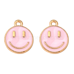 Alloy Enamel Charms, Cadmium Free & Lead Free, Smiling Face, Light Gold, Pearl Pink, 14.5x12x1.5mm, Hole: 1.5mm(X-ENAM-S121-165F-RS)