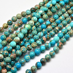 Natural Imperial Jasper Round Bead Strands, Dyed, Turquoise, 6mm, Hole: 1mm, about 65pcs/strand, 15.4 inch(G-I103-6mm-03)