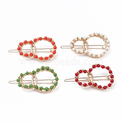 Alloy Hollow Hair Barrettes, Ponytail Holder Statement, with Glass Beads and Brass Beads, Light Gold, Mixed Color, 60.5x32x8mm(PHAR-JH00067)