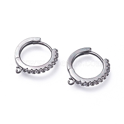 Brass Micro Pave Cubic Zirconia Huggie Hoop Earring Findings, with Horizontal Loops, Ring, Clear, Gunmetal, 15.5x14.5x2mm, Hole: 1mm, pin: 0.9mm(ZIRC-G156-07B)