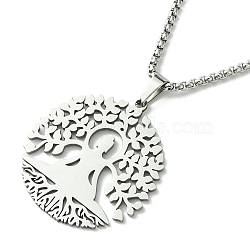 Titanium Steel Pendant Necklaces, Box Chain, Tree of Life, Stainless Steel Color, 23.50 inch(59.7cm)(NJEW-L117-03B-P)